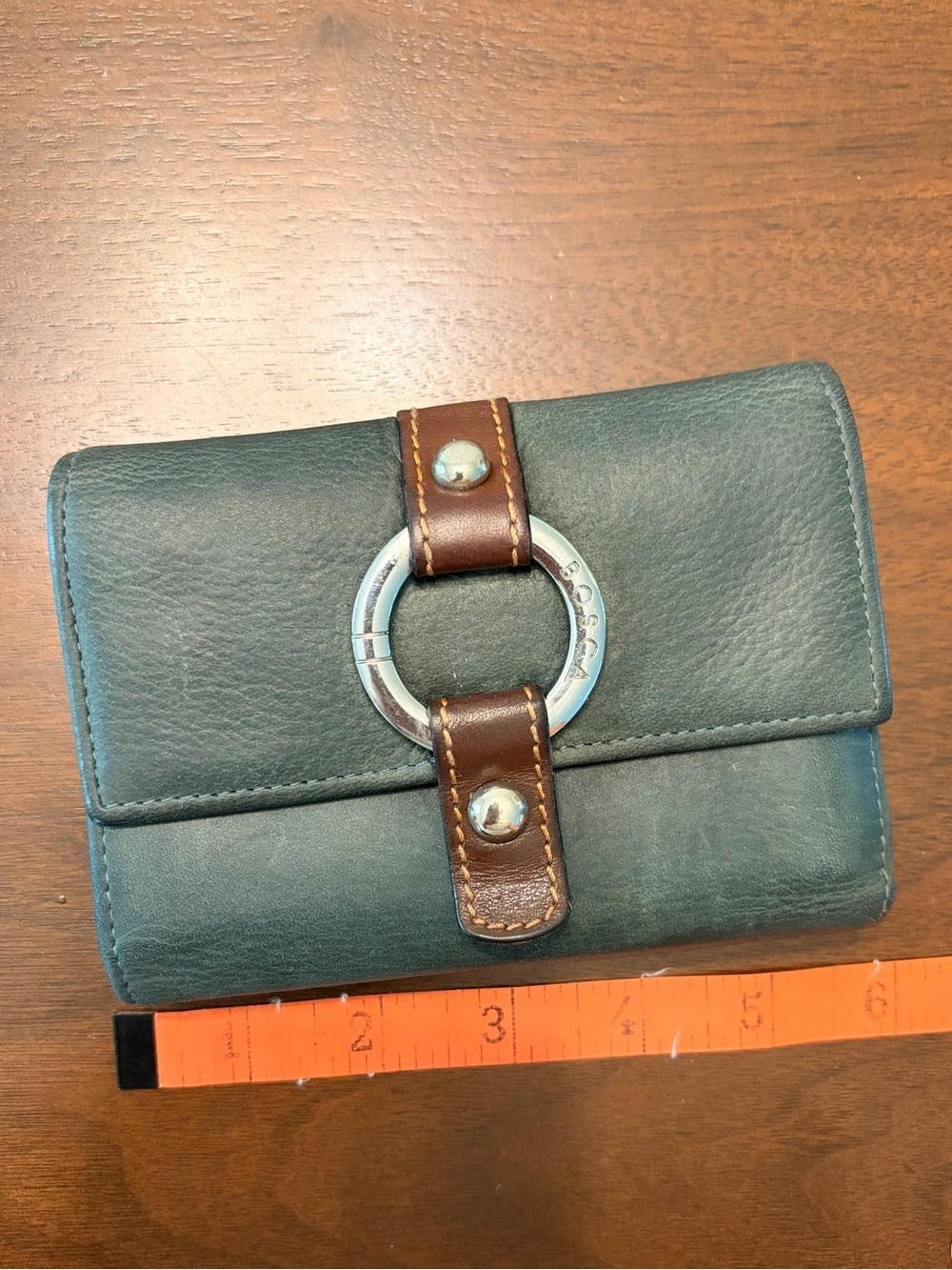 Bosca Genuine Leather Hunter Green Brown Card Cash Holder Wallet